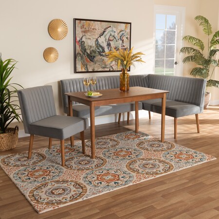 Baxton Studio Dining Nook, 47.25 W, 27.75 H, Wood, Grey/Walnut Brown 214-11960-11959-9305-ZORO